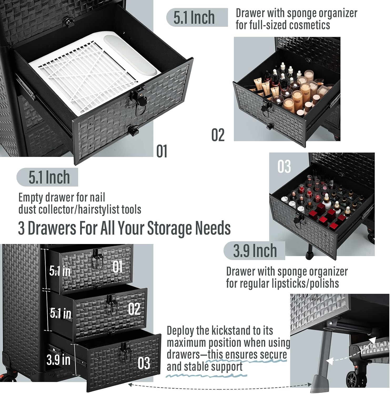 Rolling Salon Cart with 3 Draw - Spa & Wellness Dr Roy Sothers 评论和价格